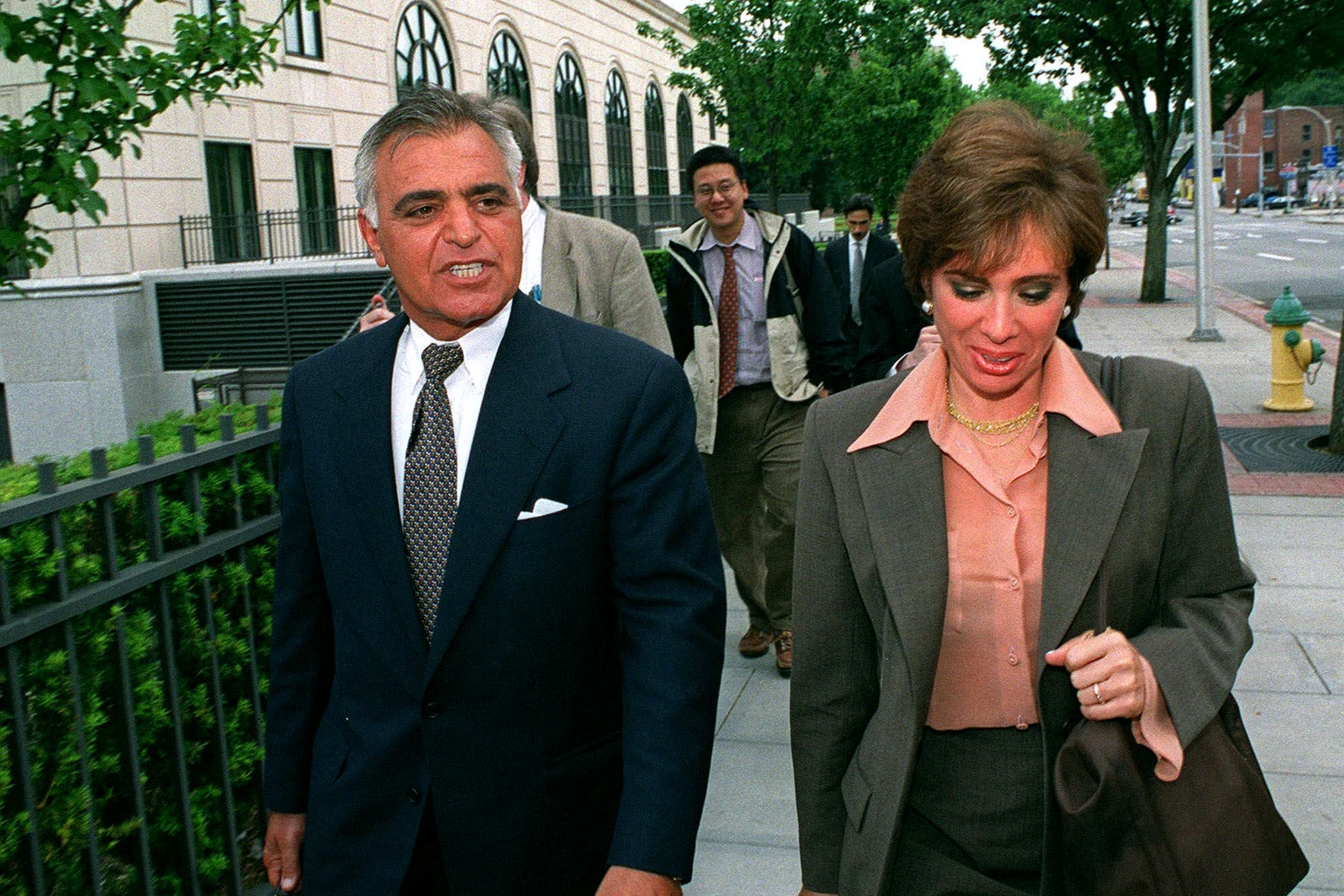 Albert Pirro and Jeanine Pirro walking away from court in White Plains, New York, in June 2000, during his federal tax trial