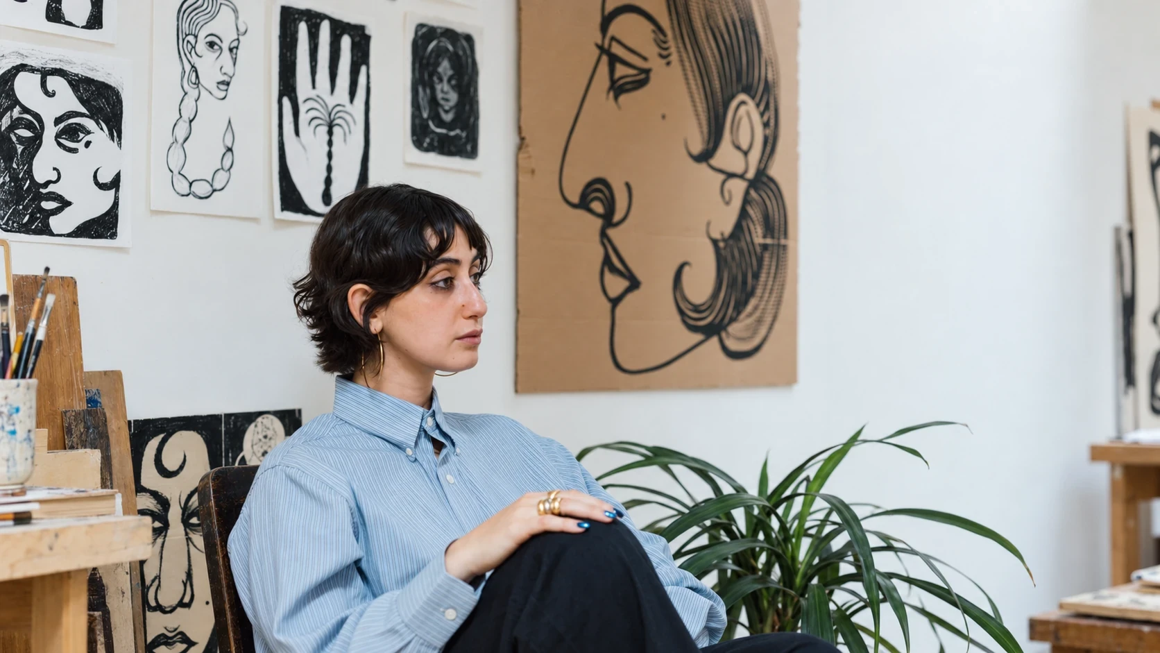 Rama Duwaji in her art studio surrounded by her illustrations