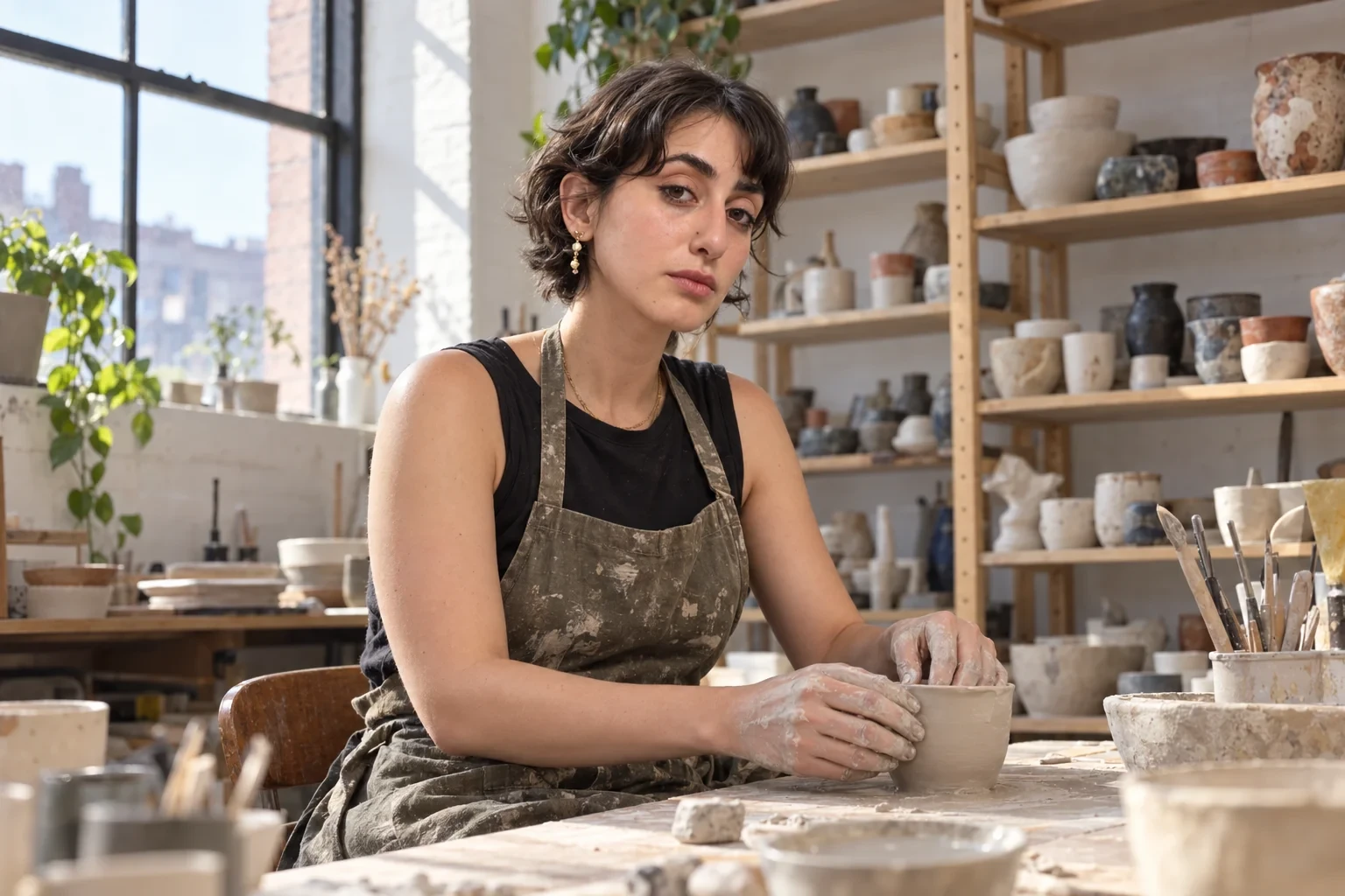 Rama Duwaji shaping a ceramic piece in her studio